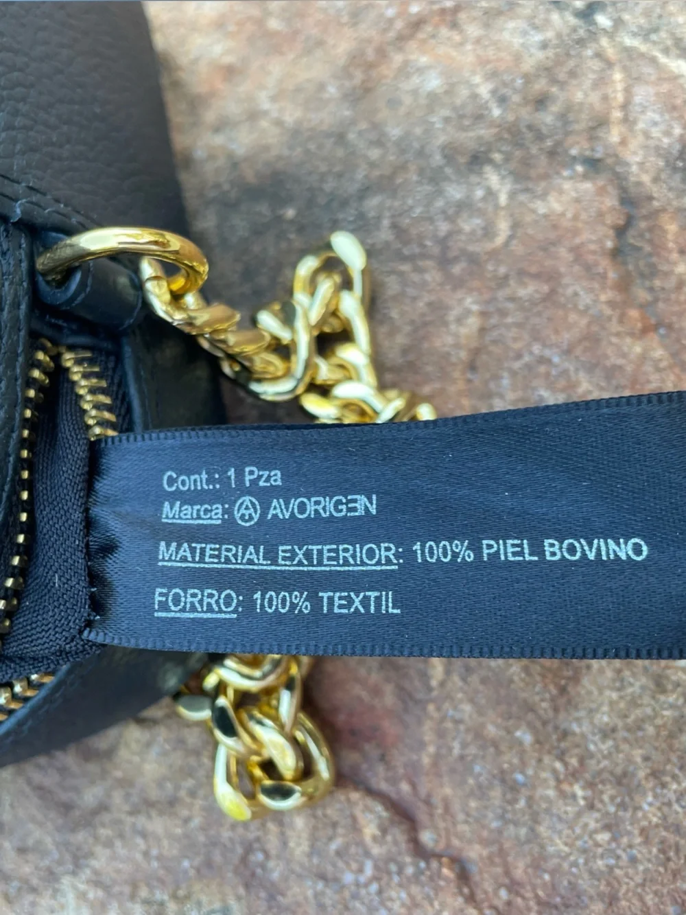 Black Leather Crossbody with Gold Chain and Tassel Accent by Avorigen (CdlG)